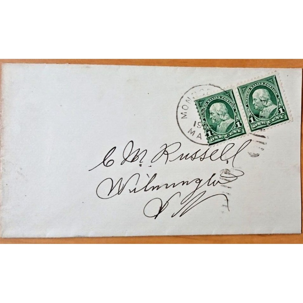 Antique One Cent Green Stamped  Vintage Ephemera 1902  Envelope with Cancel Seal